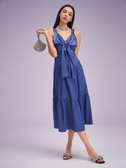 Solid Bowknot Front Open Back Sleeveless Maxi Dress