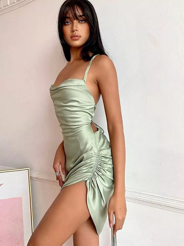 Solid Casual Hollow Out Bodycon Backless Dress