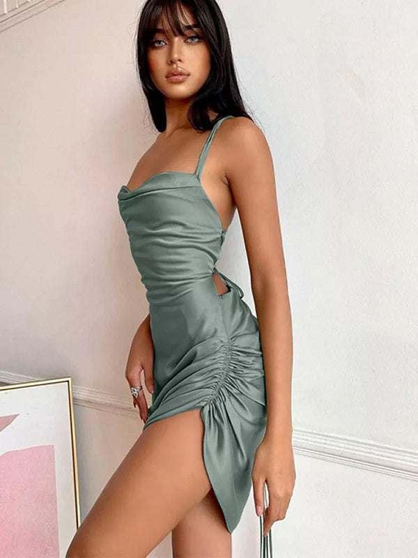 Solid Casual Hollow Out Bodycon Backless Dress
