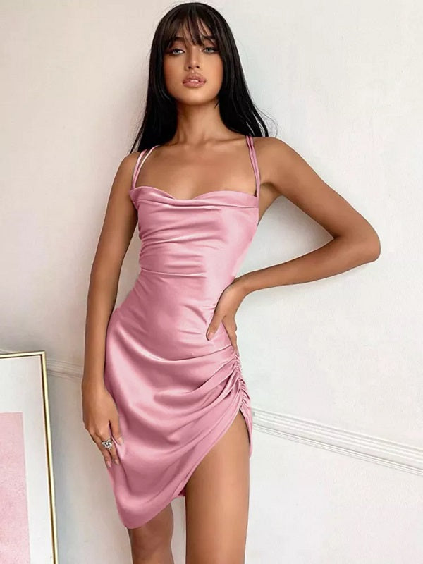 Solid Casual Hollow Out Bodycon Backless Dress