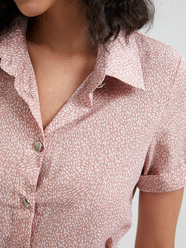 Solid Color Button Belt Short Sleeve Casual Dress
