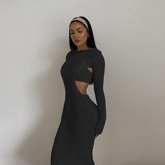 Solid Color Camisole And Long Sleeve Dress Two Piece Set