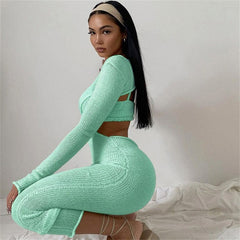 Solid Color Camisole And Long Sleeve Dress Two Piece Set