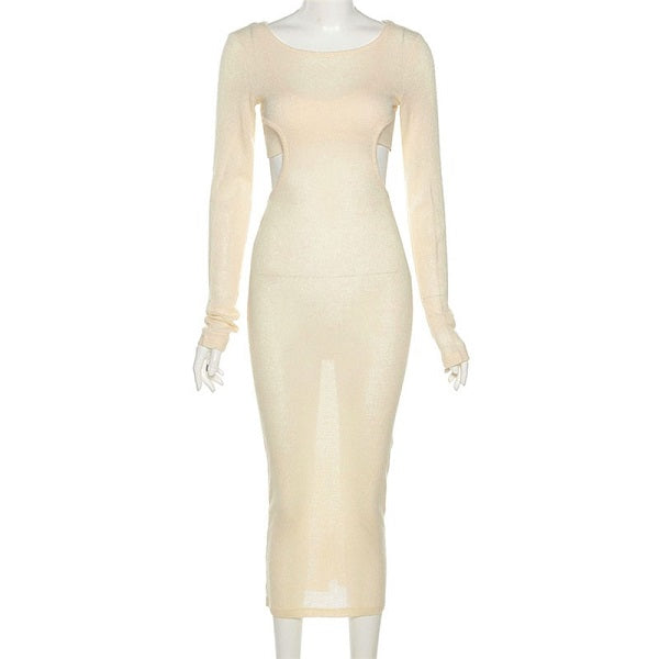 Solid Color Camisole And Long Sleeve Dress Two Piece Set
