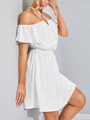 Solid Color Halter Backless Waistband Knotted Dress