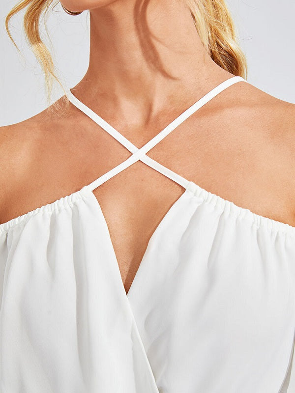 Solid Color Halter Backless Waistband Knotted Dress