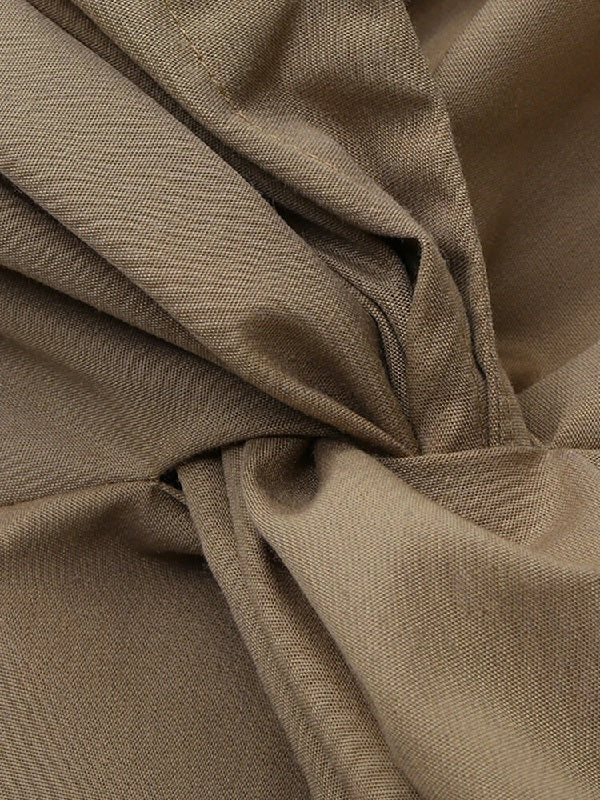 Solid Color Long Sleeve Button Knot Plain Shirt Long Maxi Dress
