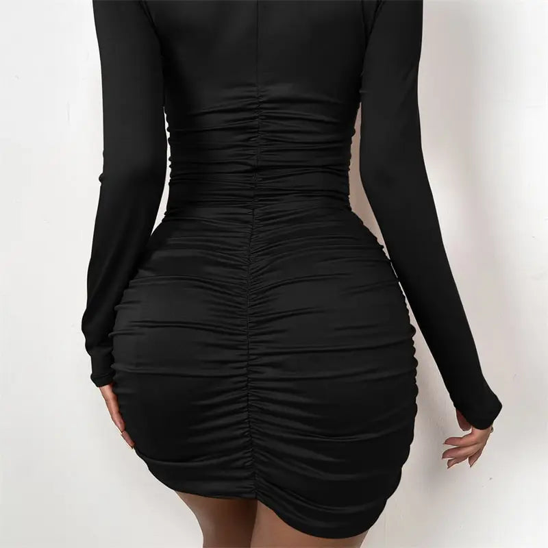Solid Color Long Sleeve Cut Out Short Dress
