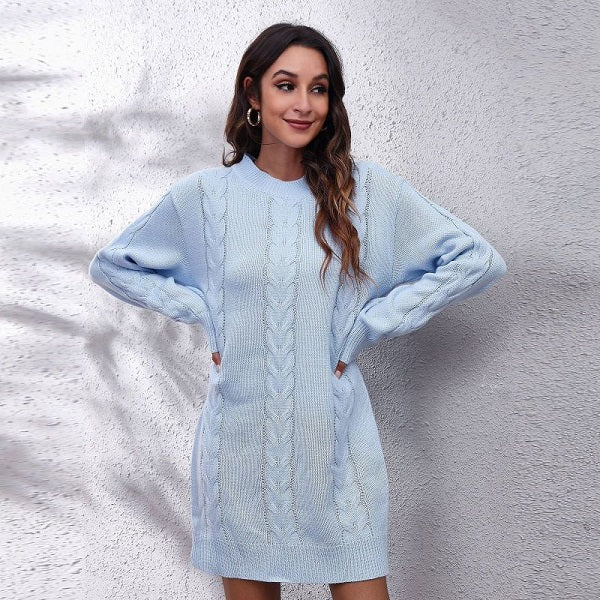 Solid Color Long Sleeve Loose Knitted Dress