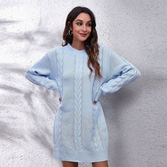 Solid Color Long Sleeve Loose Knitted Dress