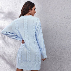 Solid Color Long Sleeve Loose Knitted Dress