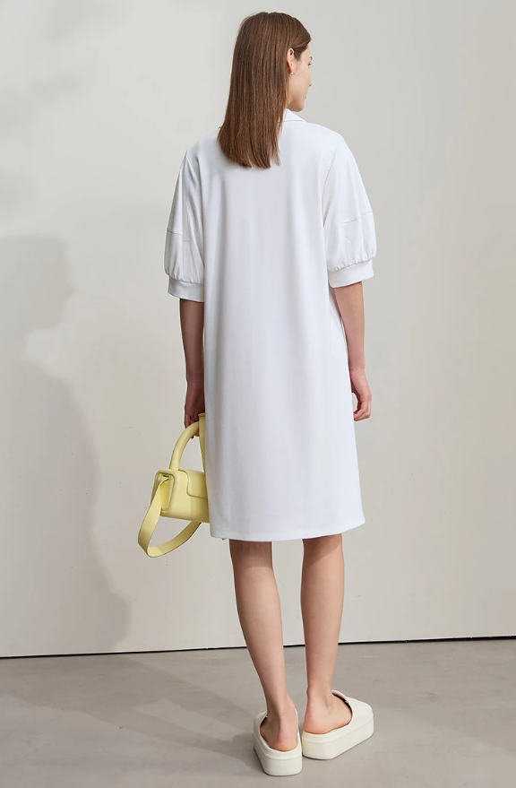 Solid Color Loose Lantern Sleeve V Neck Knit Stretch Comfort Minimalism Casual Dress