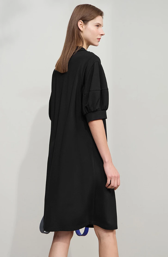 Solid Color Loose Lantern Sleeve V Neck Knit Stretch Comfort Minimalism Casual Dress
