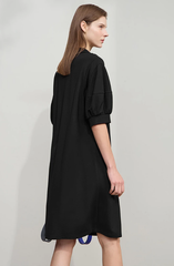 Solid Color Loose Lantern Sleeve V Neck Knit Stretch Comfort Minimalism Casual Dress