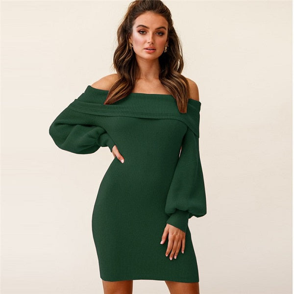 Solid Color Off-the-shoulder Knit Dress