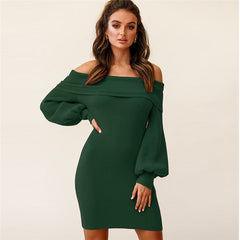 Solid Color Off-the-shoulder Knit Dress