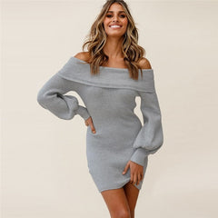 Solid Color Off-the-shoulder Knit Dress