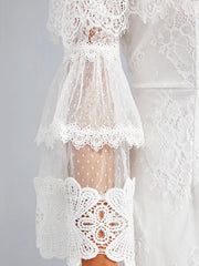 Solid Color One Shoulder Bell Long Sleeve Mini Lace Dress
