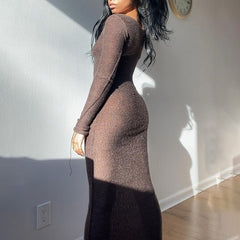 Solid Color Slim Long Sleeve Knitted Dress