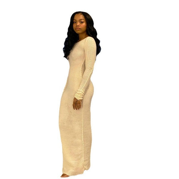 Solid Color Slim Long Sleeve Knitted Dress