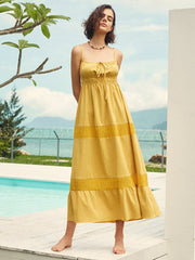 Solid Color Tie Front Open Back Spaghetti Strap Maxi Dress