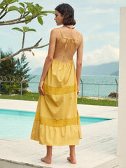 Solid Color Tie Front Open Back Spaghetti Strap Maxi Dress