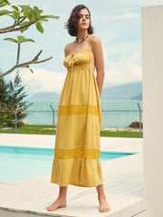 Solid Color Tie Front Open Back Spaghetti Strap Maxi Dress