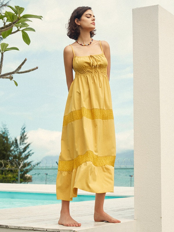Solid Color Tie Front Open Back Spaghetti Strap Maxi Dress