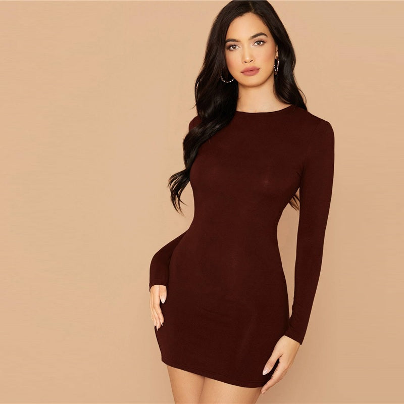 Solid Contrast Lace Backless Bodycon Dress
