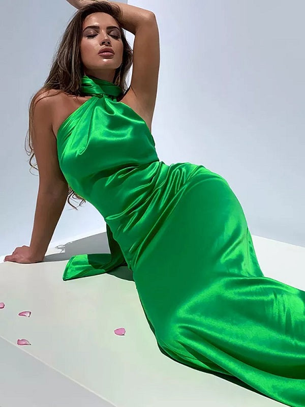 Solid Elegant Backless High Slit Maxi Dress