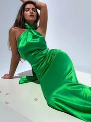 Solid Elegant Backless High Slit Maxi Dress