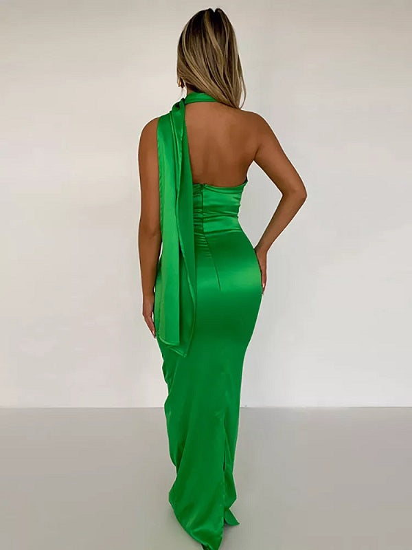 Solid Elegant Backless High Slit Maxi Dress
