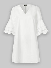 Solid Lace Ruffle V-neck Half Sleeve V-neck Casual Dress