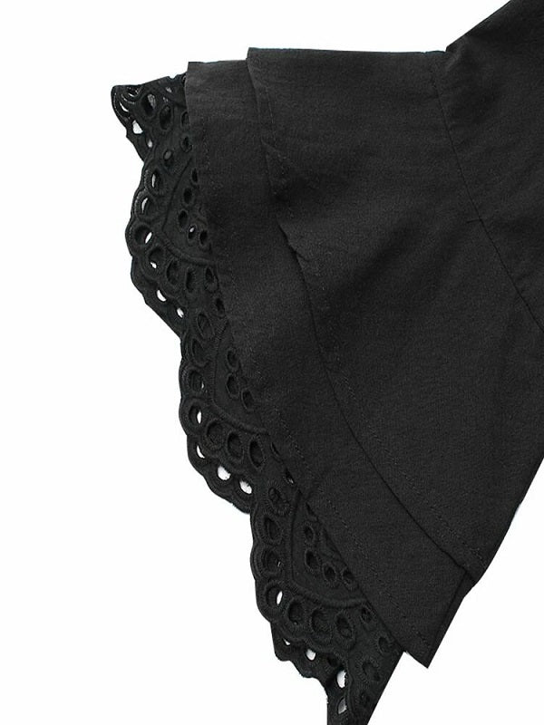 Solid Lace Ruffle V-neck Half Sleeve V-neck Casual Dress