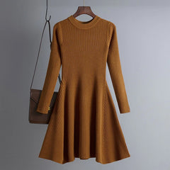 Solid Long Sleeves O Neck Casual Slim Dress