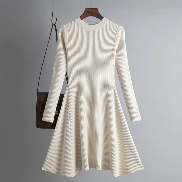 Solid Long Sleeves O Neck Casual Slim Dress
