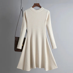 Solid Long Sleeves O Neck Casual Slim Dress