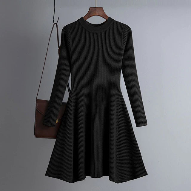Solid Long Sleeves O Neck Casual Slim Dress