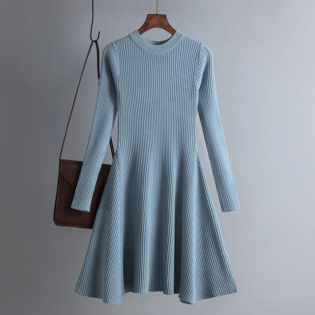 Solid Long Sleeves O Neck Casual Slim Dress