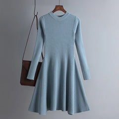 Solid Long Sleeves O Neck Casual Slim Dress