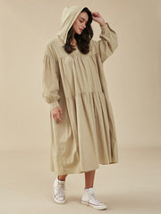 Solid Loose Hooded Pocket Long Sleeve Casual Dress