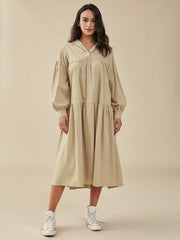 Solid Loose Hooded Pocket Long Sleeve Casual Dress