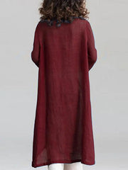 Solid Loose Round Neck Button Down Front Dress