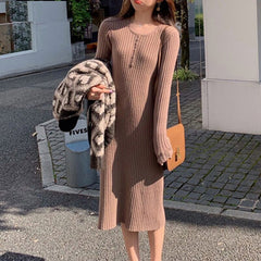 Solid O-Neck Bodycon Thick Sweater Dress