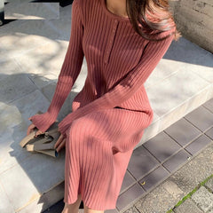 Solid O-Neck Bodycon Thick Sweater Dress