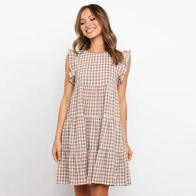 Solid Ruffled High-waist Sleeveless Mini Dress