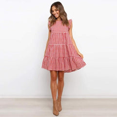 Solid Ruffled High-waist Sleeveless Mini Dress