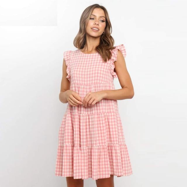 Solid Ruffled High-waist Sleeveless Mini Dress