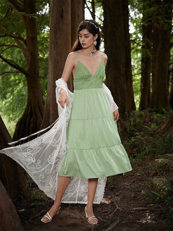 Solid Stitch Spaghetti Strap Midi Dress