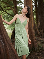 Solid Stitch Spaghetti Strap Midi Dress